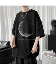 Crescent Saturn Baskılı Siyah Unisex Oversize T-shirt