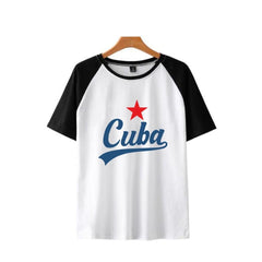 Cuba Baskılı Reglan Kol Beyaz Unisex Oversize T-shirt