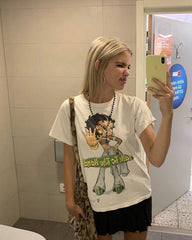 Cute Betty Boop Baskılı Beyaz T-shirt