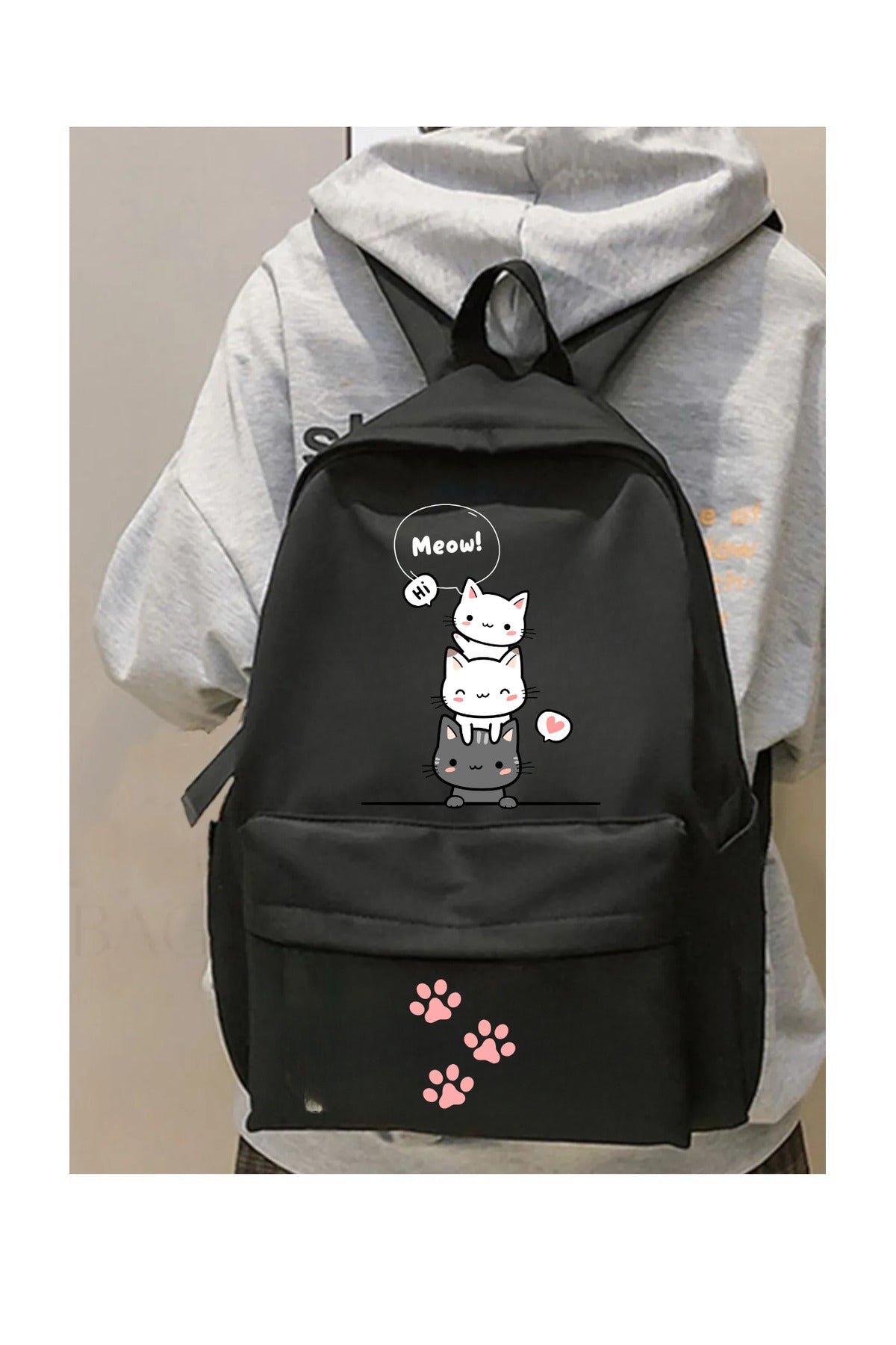 Cute Cat Baskılı Okul, Dershane, Kurs Sırt Çantası