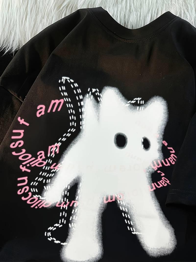 Cute Cat Baskılı Oversize T-shirt