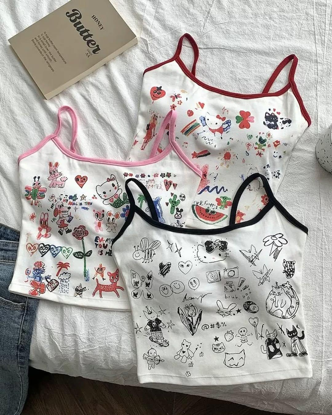 Cute Hello Cat Askılı Kırmızı Crop