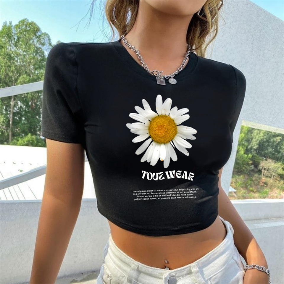 Daisy Baskılı Siyah Crop