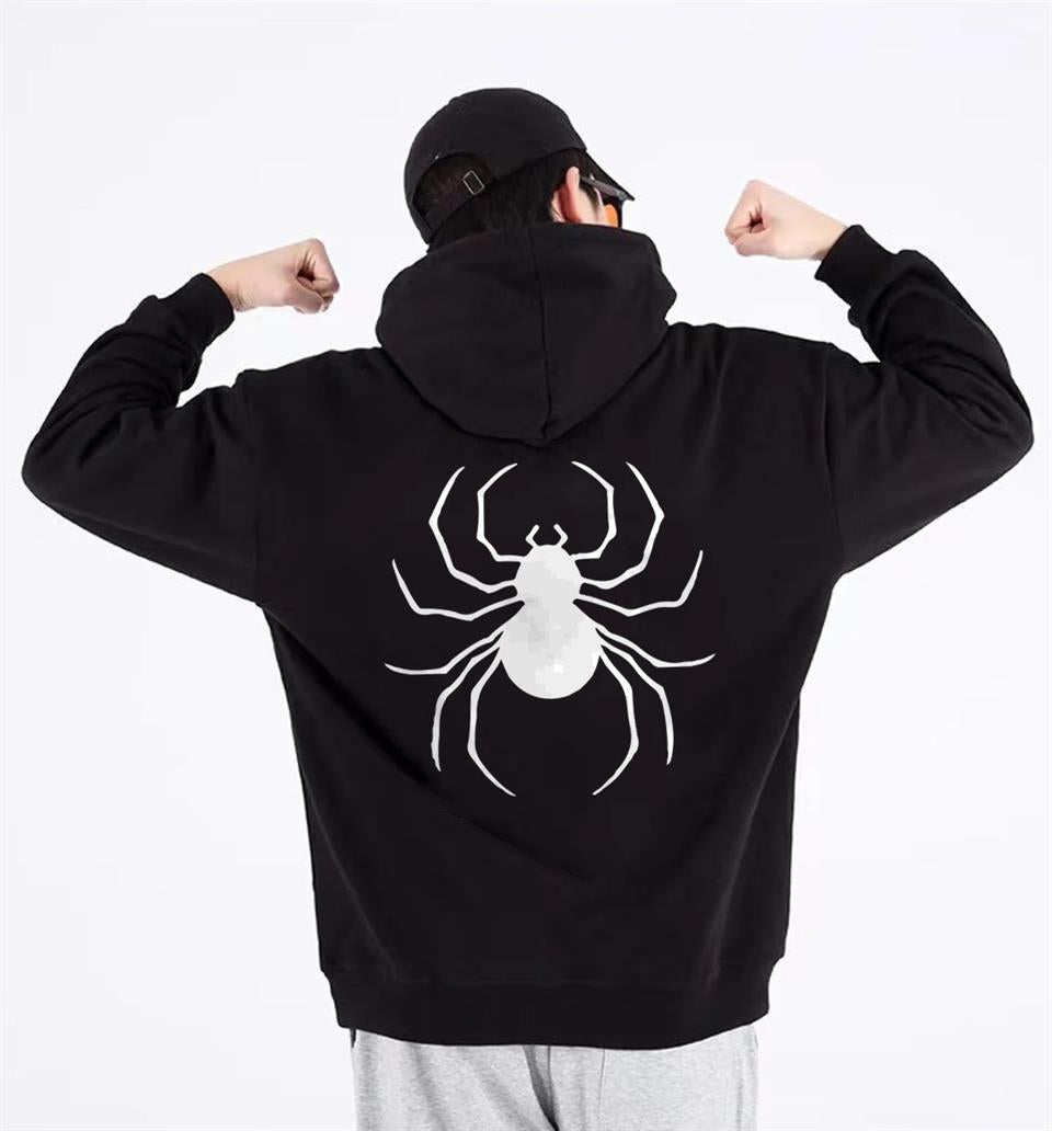 Dangerous Spider Ön-Arka Baskılı Siyah Unisex Oversize Kapüşonlu Sweatshirt