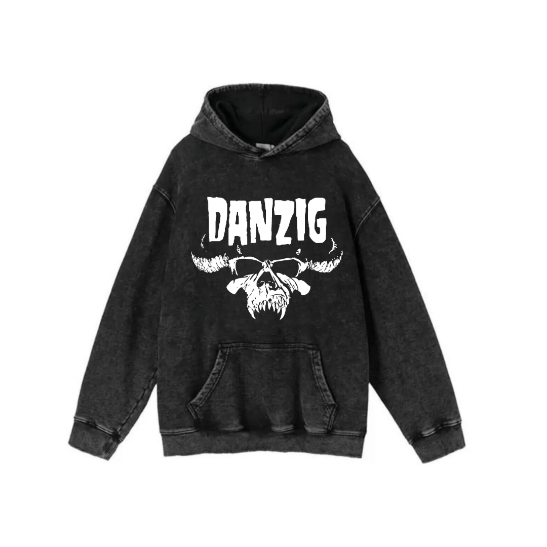 Yıkamalı Kumaş Rock Serisi Danzıg Kapüşonlu Hoodie Sweatshirt