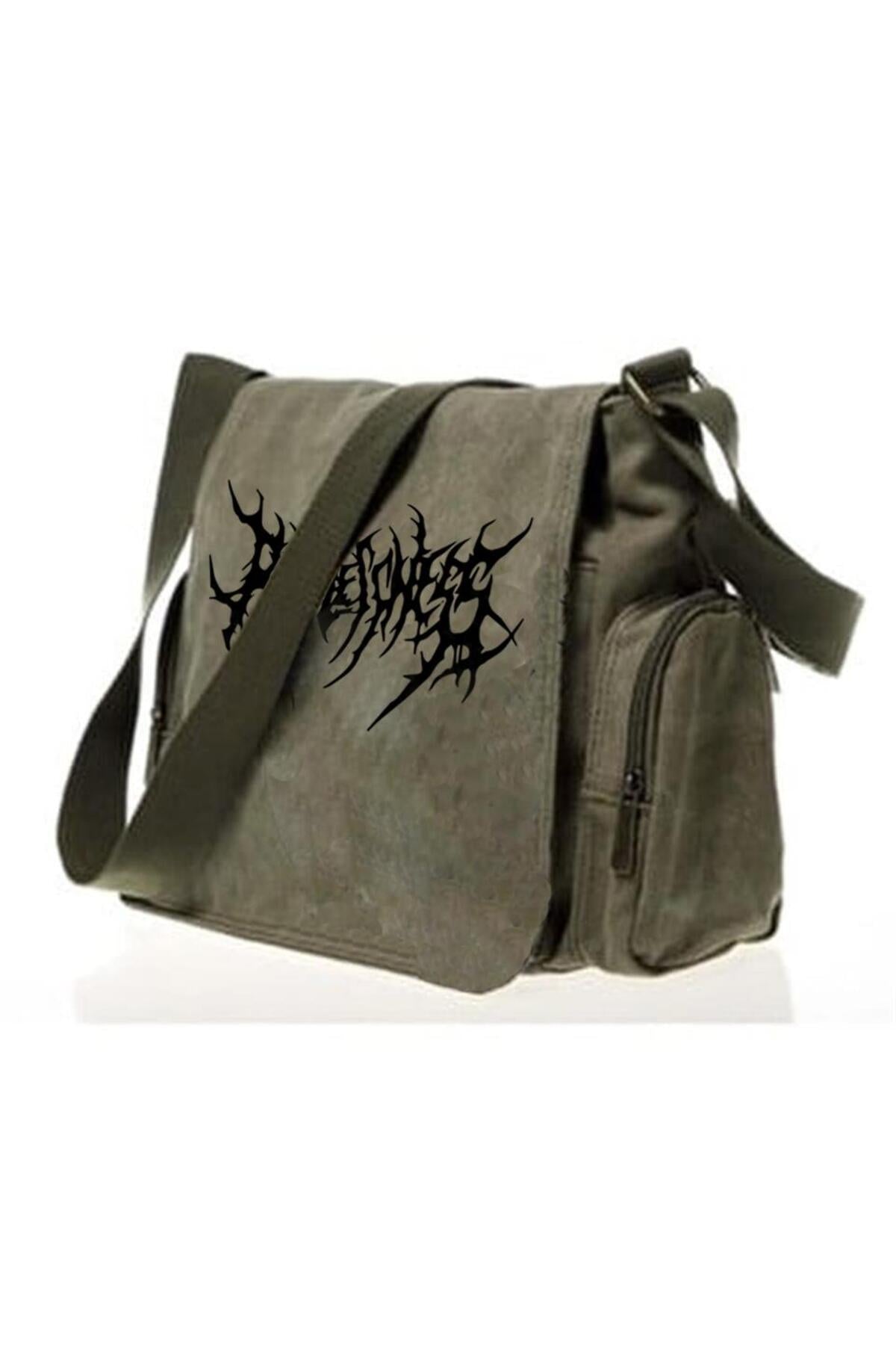 Day Light Gothic Punk Baskılı Unisex Yeşil Postacı Çantası