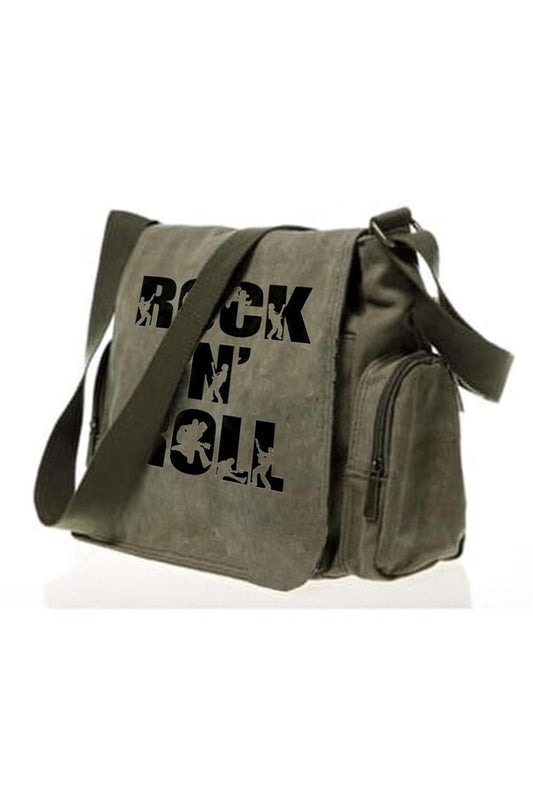 Day Light Rock N Roll Baskılı Unisex Yeşil Postacı Çantası