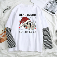 Dead Insıde Christmas Baskılı Fake Sleeves Unisex Beyaz T-shirt