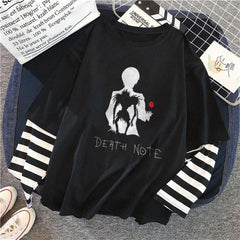 Death Note Baskılı Fake Sleeves Unisex Siyah T-shirt