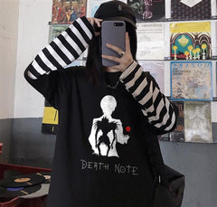 Death Note Baskılı Fake Sleeves Unisex Siyah T-shirt