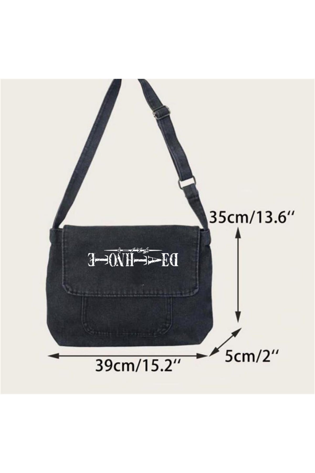 Death Note Baskılı Vintage Unisex Gri Kot Postacı Çantası