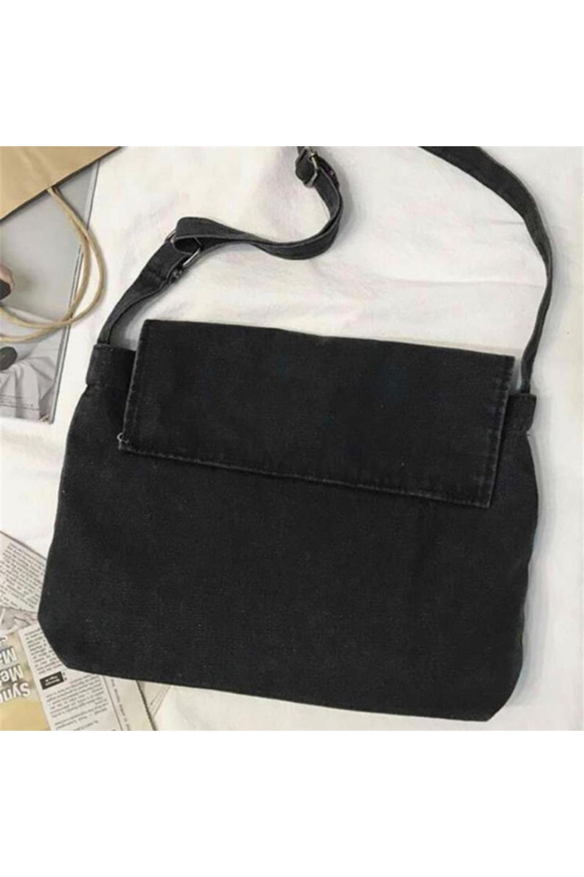 Death Note Baskılı Vintage Unisex Gri Kot Postacı Çantası