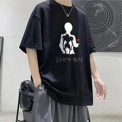 Death Note L Apple Baskılı Siyah Unisex Oversize T-shirt