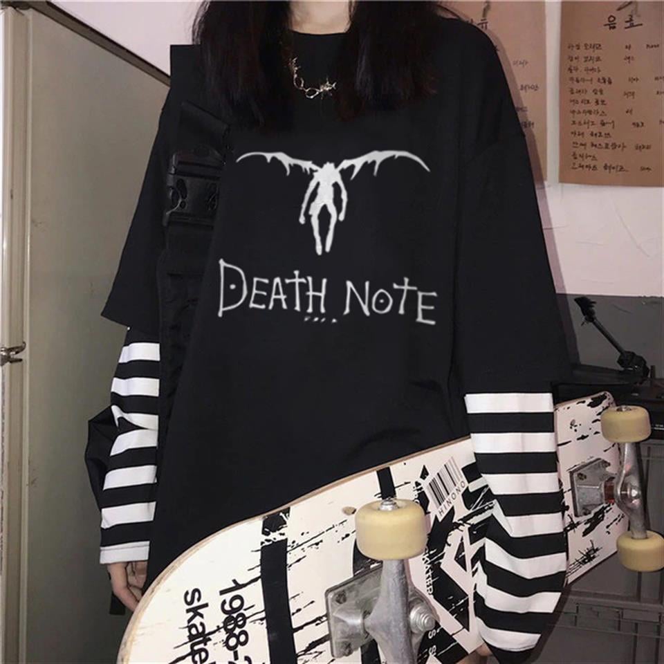 Death Note Winged Baskılı Fake Sleeves Unisex Siyah T-shirt