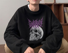 Deathless Skull Baskılı Siyah Unisex Oversize Bisiklet Yaka Sweatshirt