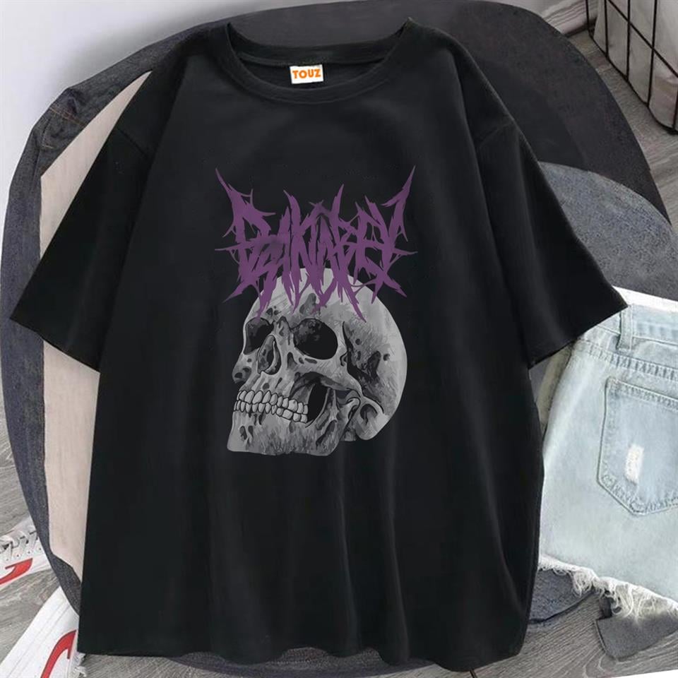 Deathless Skull Baskılı Siyah Unisex Oversize T-shirt