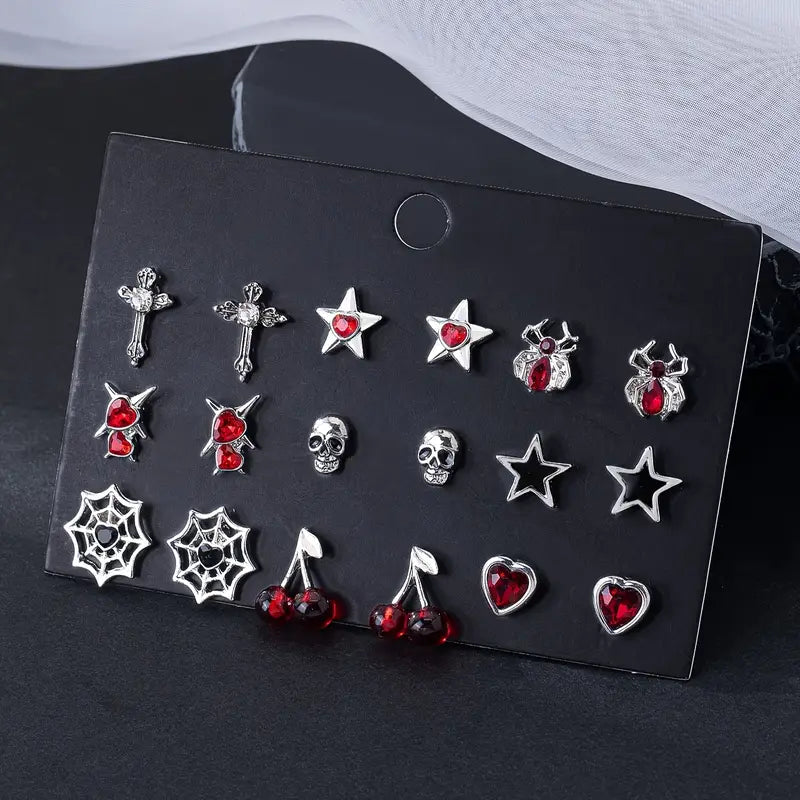 Gothic Red Tasarımlı Küpe Seti