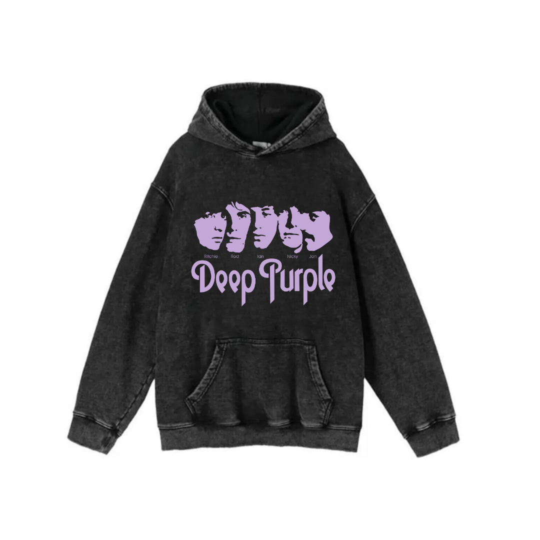 Yıkamalı Kumaş Rock Serisi Deep Purple Kapüşonlu Hoodie Sweatshirt