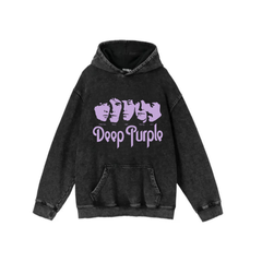 Yıkamalı Kumaş Rock Serisi Deep Purple Kapüşonlu Hoodie Sweatshirt