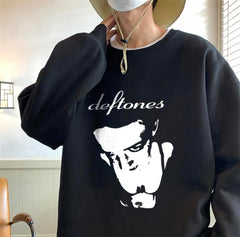 Deftones Baskılı Siyah Unisex Oversize Bisiklet Yaka Sweatshirt