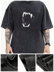Yıkamalı Fang Baskılı Unisex Oversize Vintage T-shirt