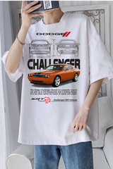 Dodge Challenger Baskılı Beyaz T-shirt