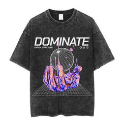 Yıkamalı Dominate Baskılı Unisex Oversize Vintage T-shirt