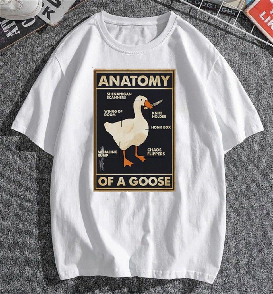 Duck Anatomy Baskılı Beyaz Unisex Oversize T-shirt