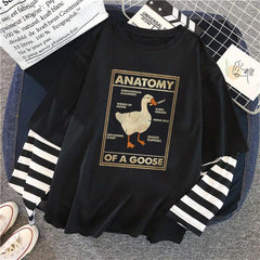 Duck Anatomy Baskılı Fake Sleeves Unisex Siyah T-shirt