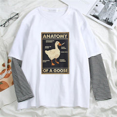 Duck Anatomy Baskılı Fake Sleeves Unisex Beyaz T-shirt