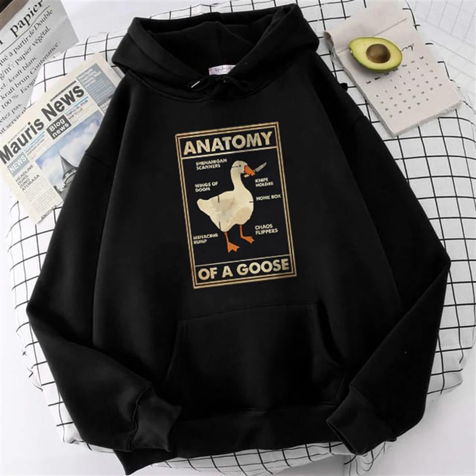 Duck Anatomy Baskılı Siyah Unisex Oversize Kapüşonlu Sweatshirt