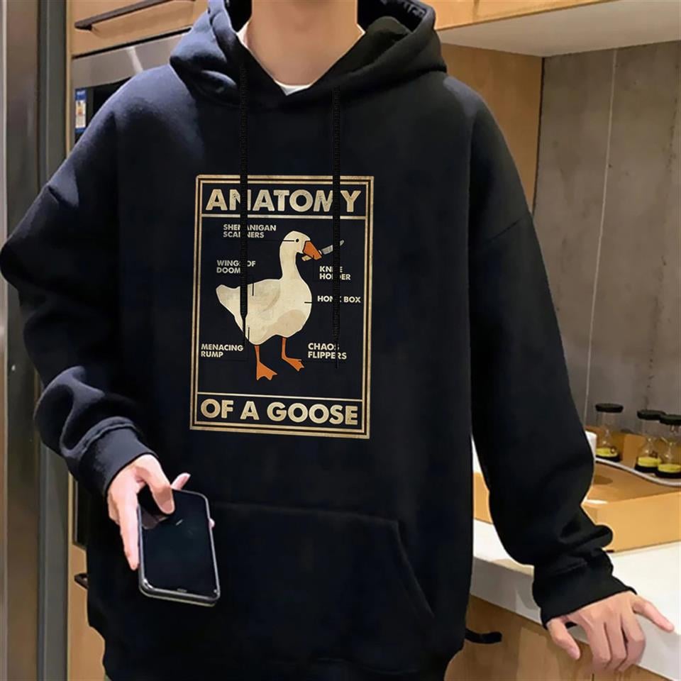 Duck Anatomy Baskılı Siyah Unisex Oversize Kapüşonlu Sweatshirt