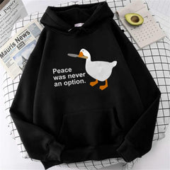 Duck Peace Baskılı Siyah Unisex Oversize Kapüşonlu Sweatshirt