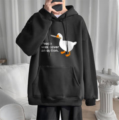 Duck Peace Baskılı Siyah Unisex Oversize Kapüşonlu Sweatshirt