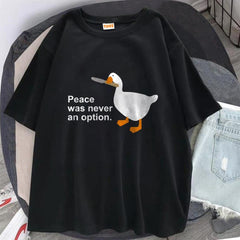 Duck 'Peace Was Never An Option' Baskılı Siyah Unisex Oversize T-shirt