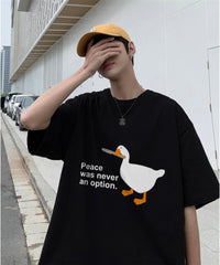 Duck 'Peace Was Never An Option' Baskılı Siyah Unisex Oversize T-shirt