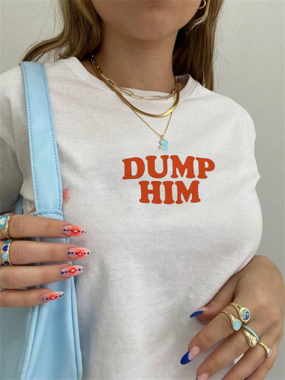 Dump Him Baskılı Beyaz Crop