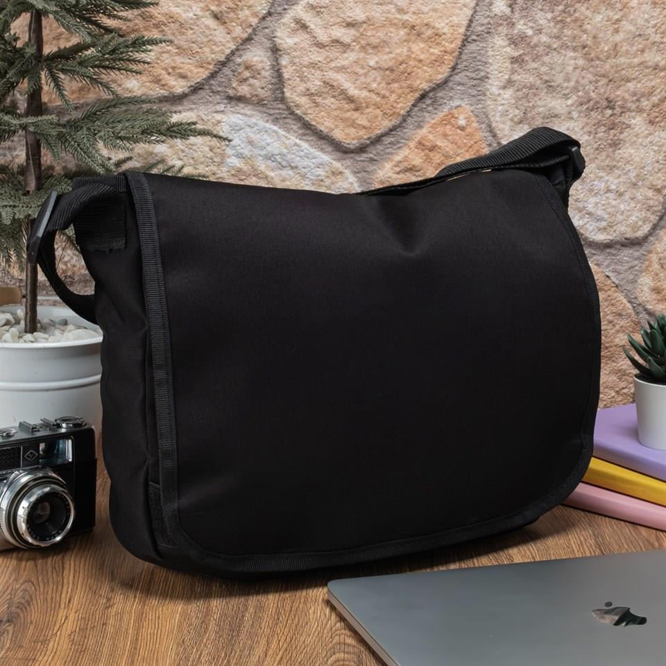 Düz Siyah Unisex Postacı Ve Laptop Çantası