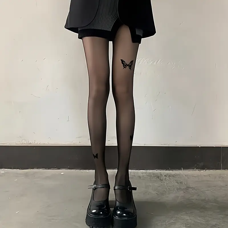 Butterfly Gothic Desenli Ithal Fileli Külotlu Çorap