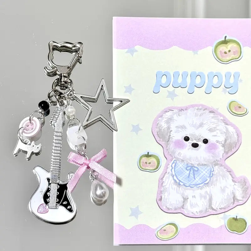 Y2K Kedi Gitarist Ribbon Anahtarlık