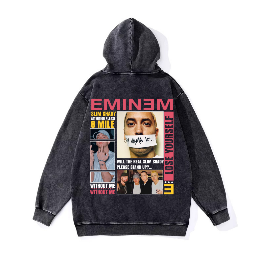 Yıkamalı Eminem Vintage Kapüşonlu Sweatshirt