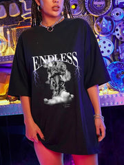 Endless Baskılı Siyah Unisex Oversize T-shirt