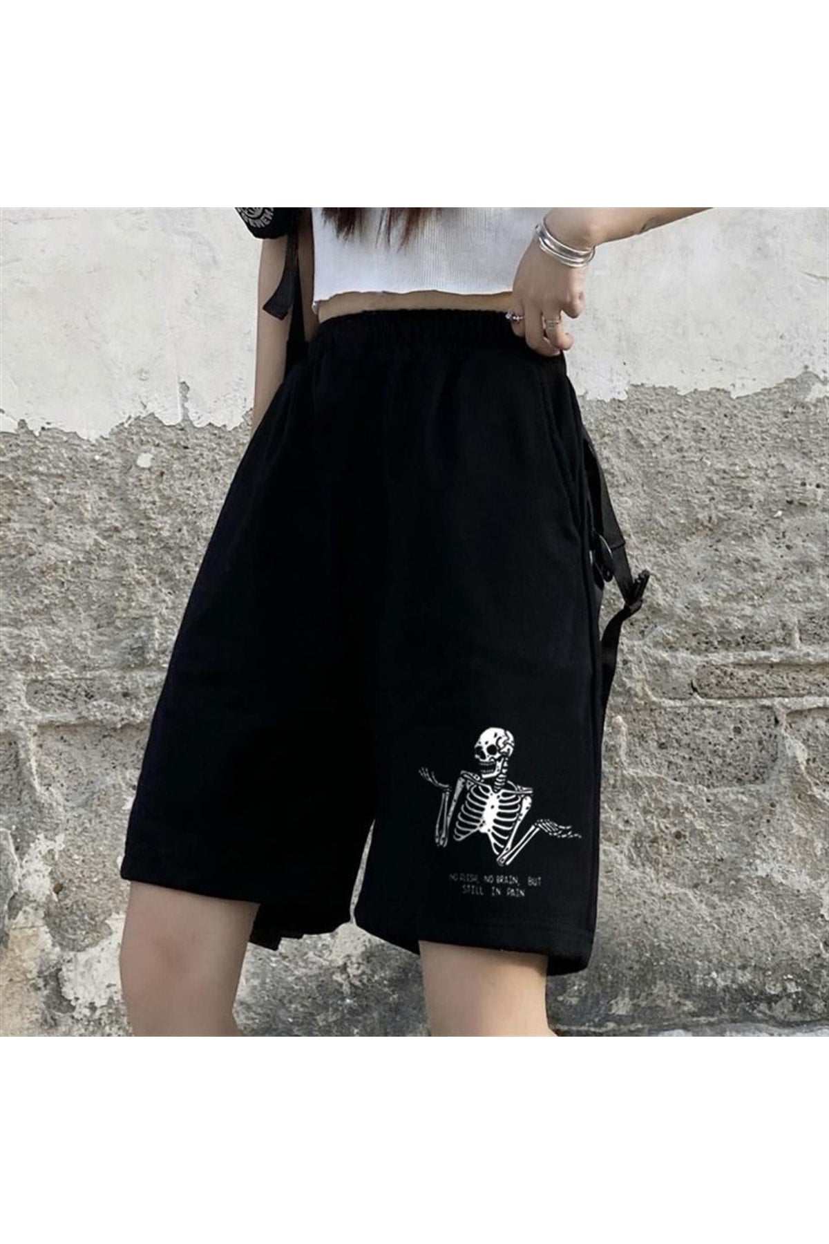 Eylm Samurai Cat Spaghetti Baskılı Siyah Unisex Penye Şort