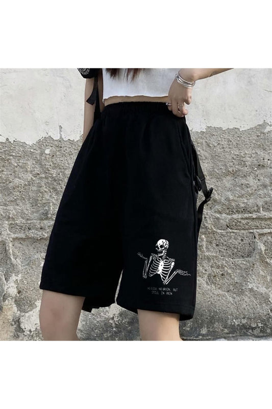 Eylm Samurai Cat Spaghetti Baskılı Siyah Unisex Penye Şort