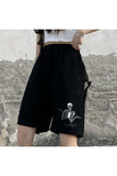 Eylm Samurai Cat Spaghetti Baskılı Siyah Unisex Penye Şort