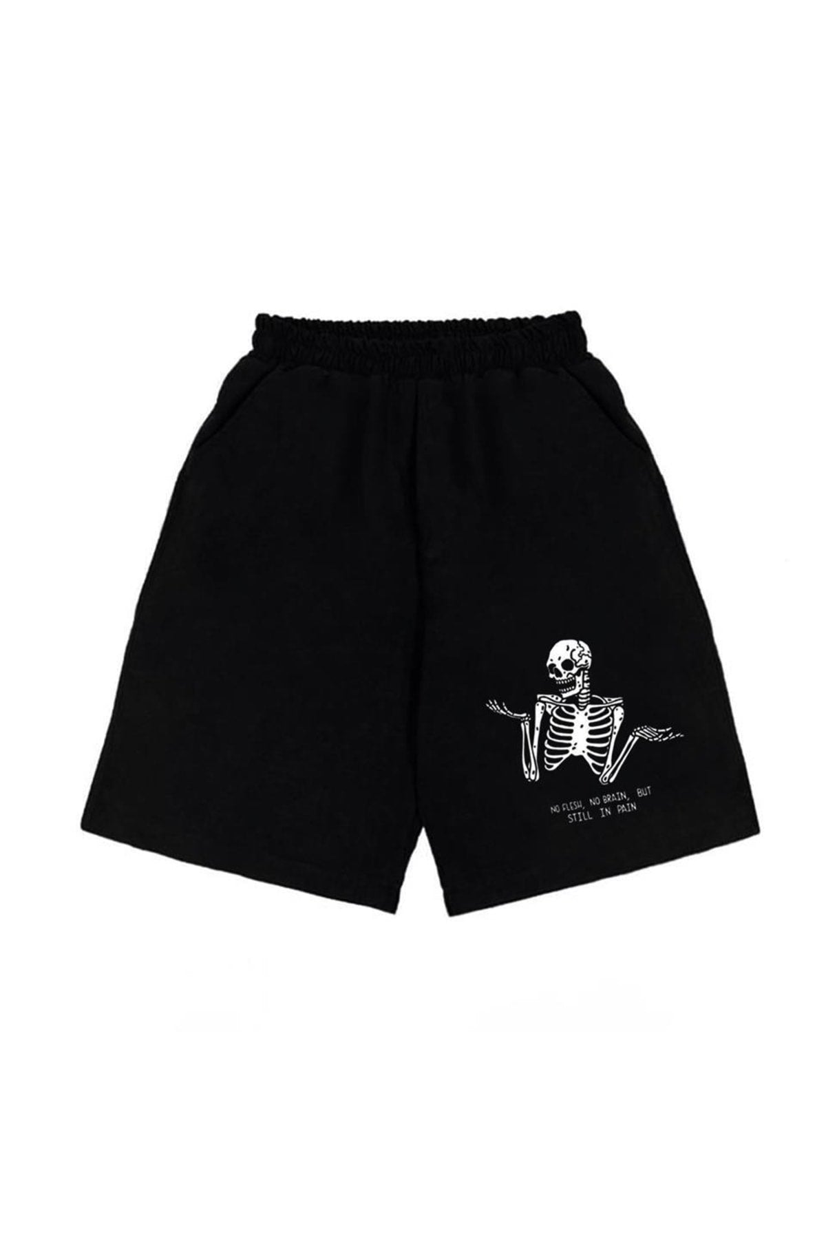 Eylm Samurai Cat Spaghetti Baskılı Siyah Unisex Penye Şort