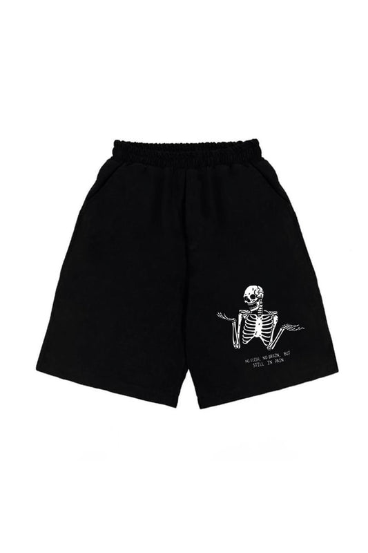 Eylm Samurai Cat Spaghetti Baskılı Siyah Unisex Penye Şort