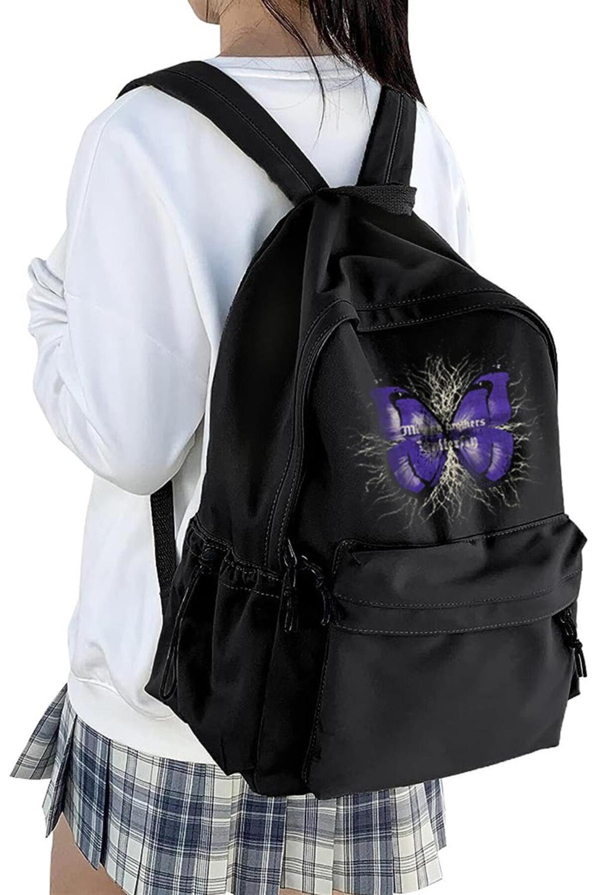 EYSAVERDE  Butterfly Baskılı Unisex Sırt Çantası