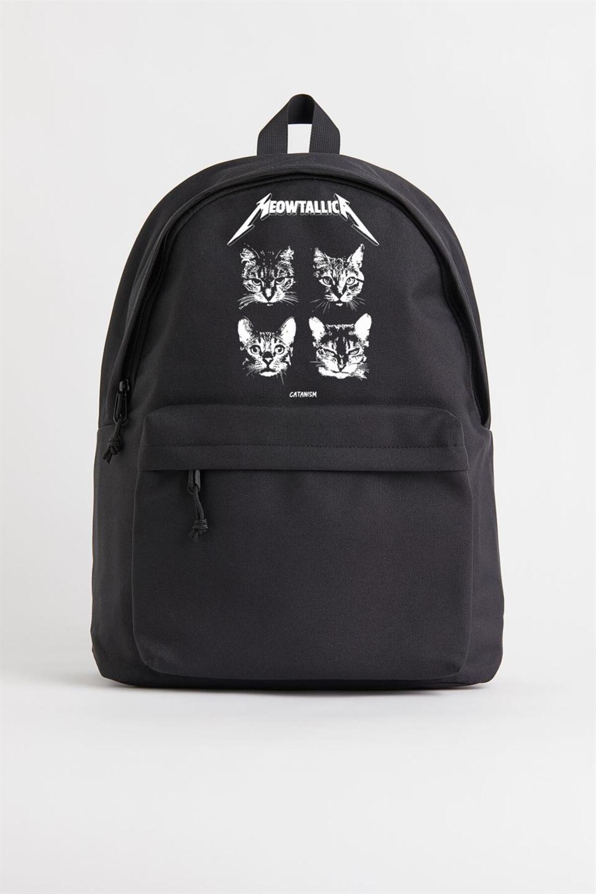 EYSAVERDE  Meowtallica Baskılı Unisex Sırt Çantası