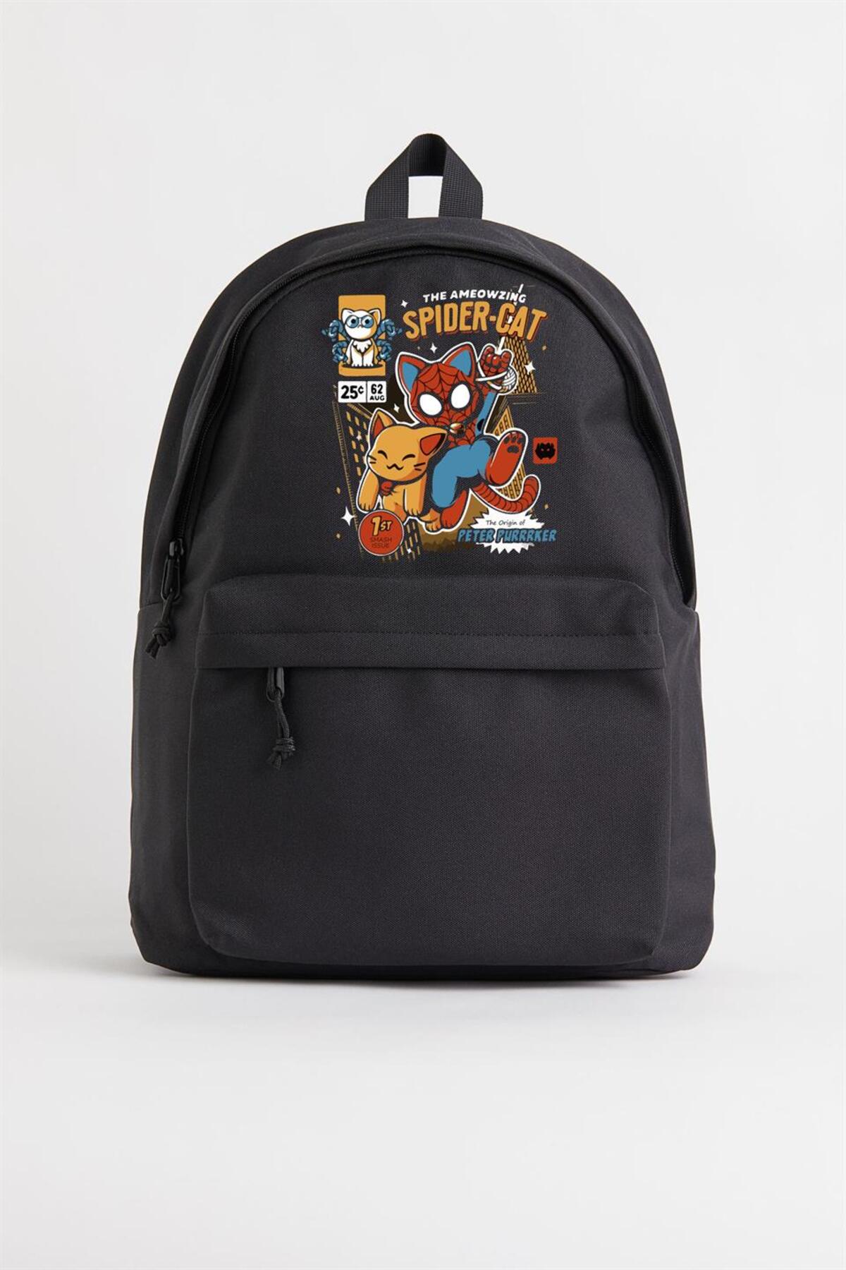 EYSAVERDE  Spider-Cat Baskılı Unisex Sırt Çantası